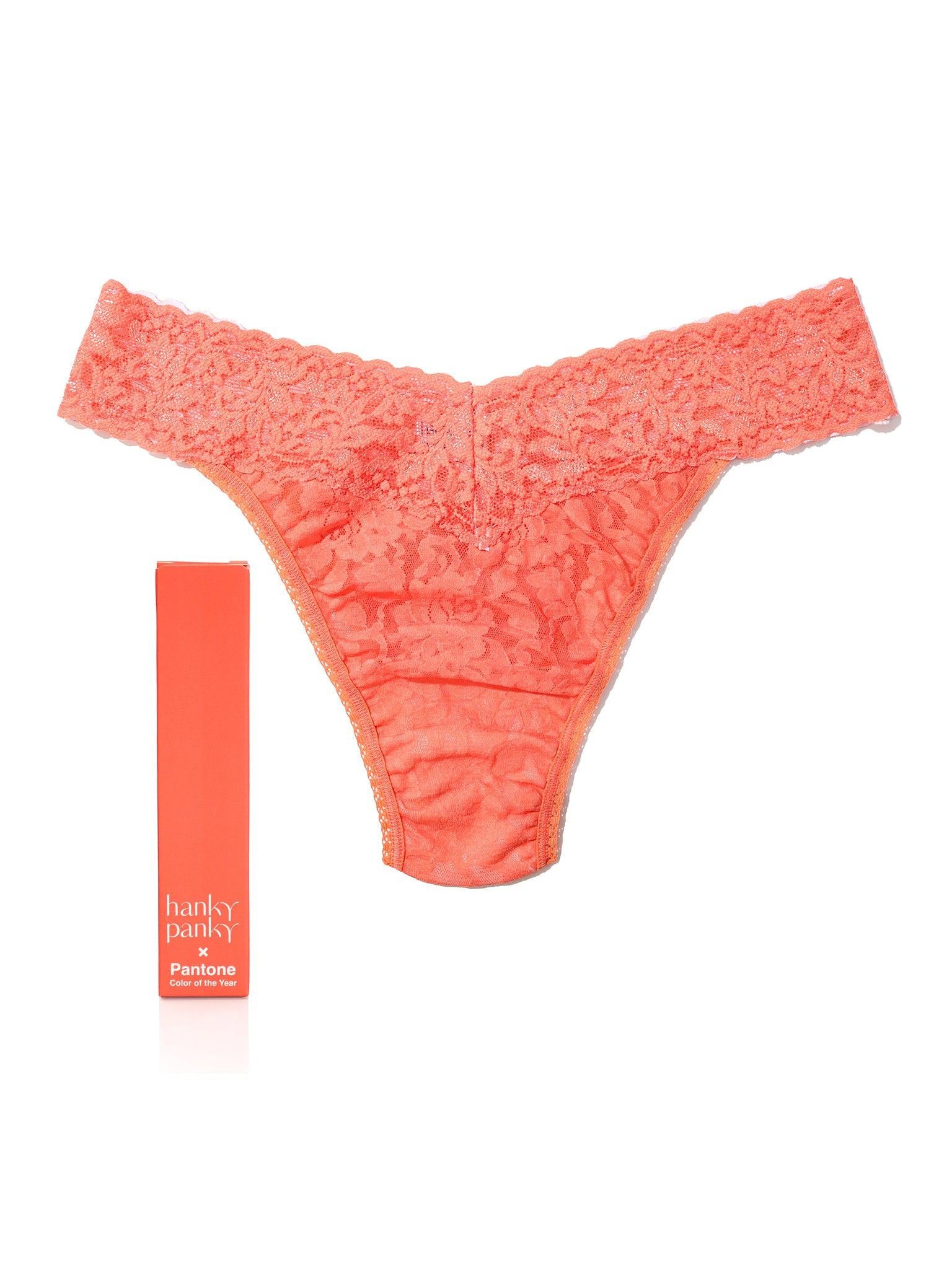 Signature Lace Original Rise Thong | PANTONE 16-1546 Living Coral