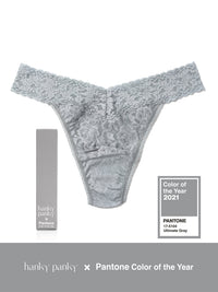 Signature Lace Original Rise Thong | PANTONE 17-5104 Ultimate Grey