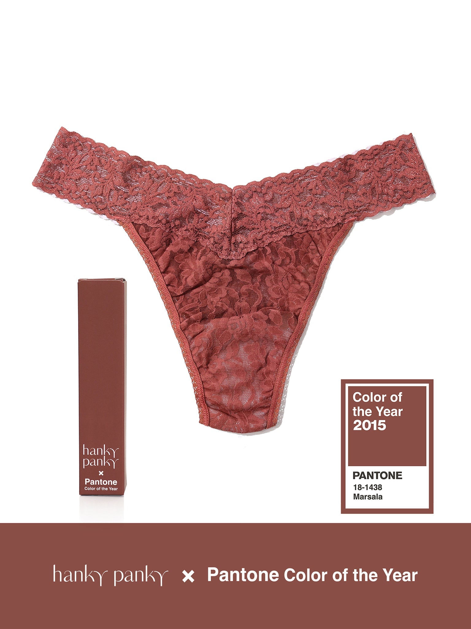 Signature Lace Original Rise Thong | PANTONE 18-1438 Marsala