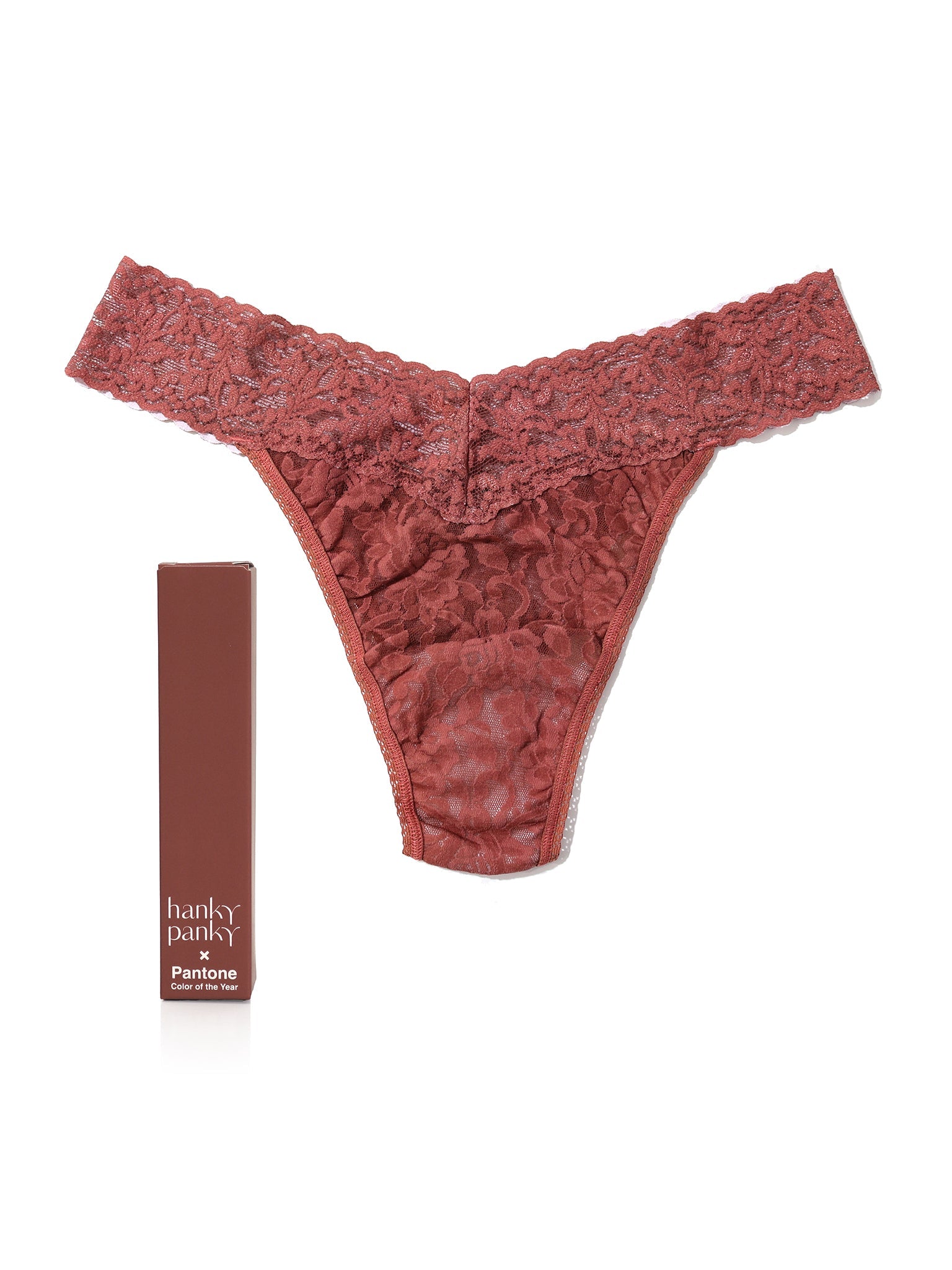 Signature Lace Original Rise Thong | PANTONE 18-1438 Marsala