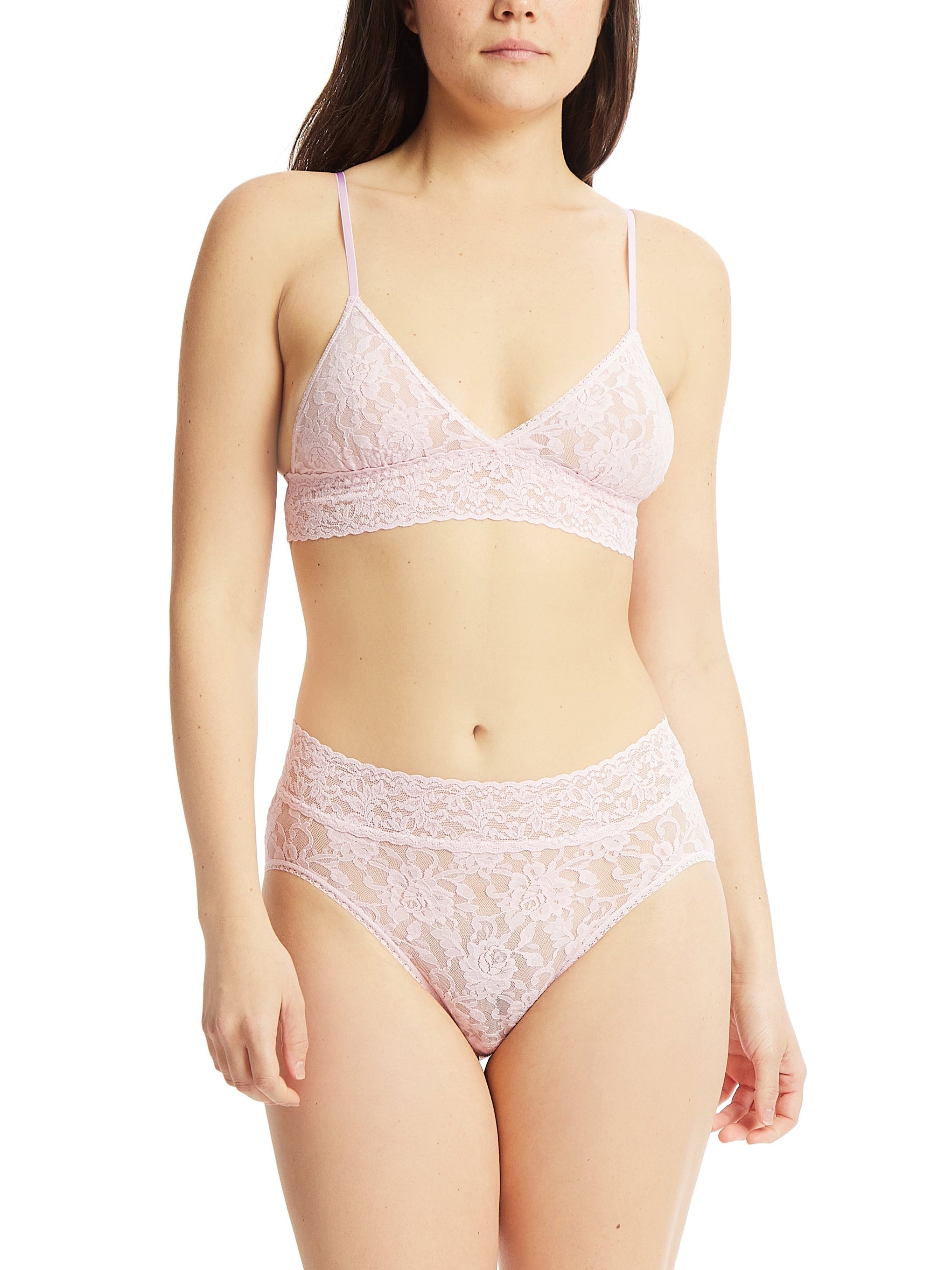 PINK Lace strappy triangle bra and brief set, Womens Lingerie