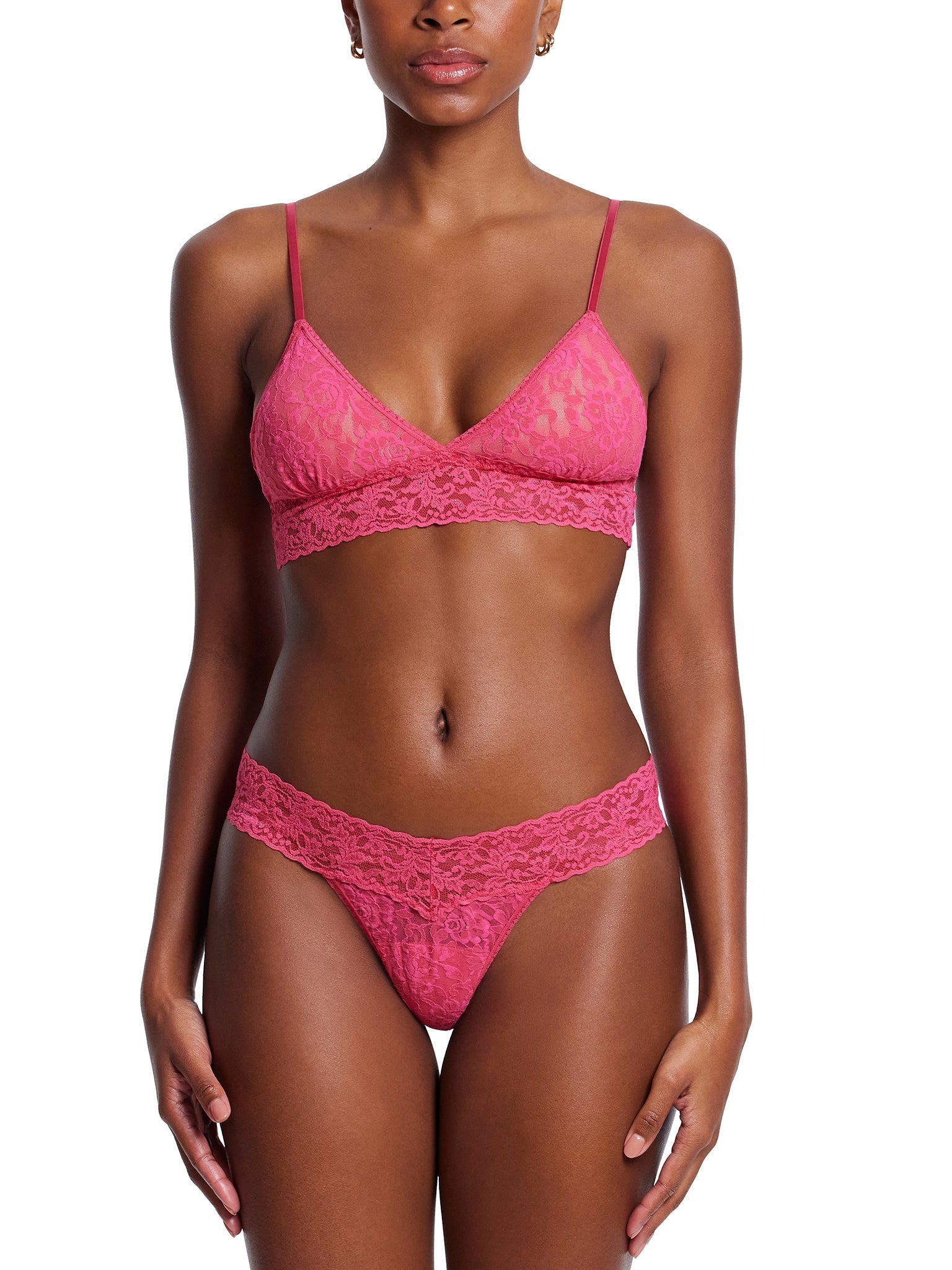 Signature Lace Padded Triangle Bralette Morning Glory Pink Sale