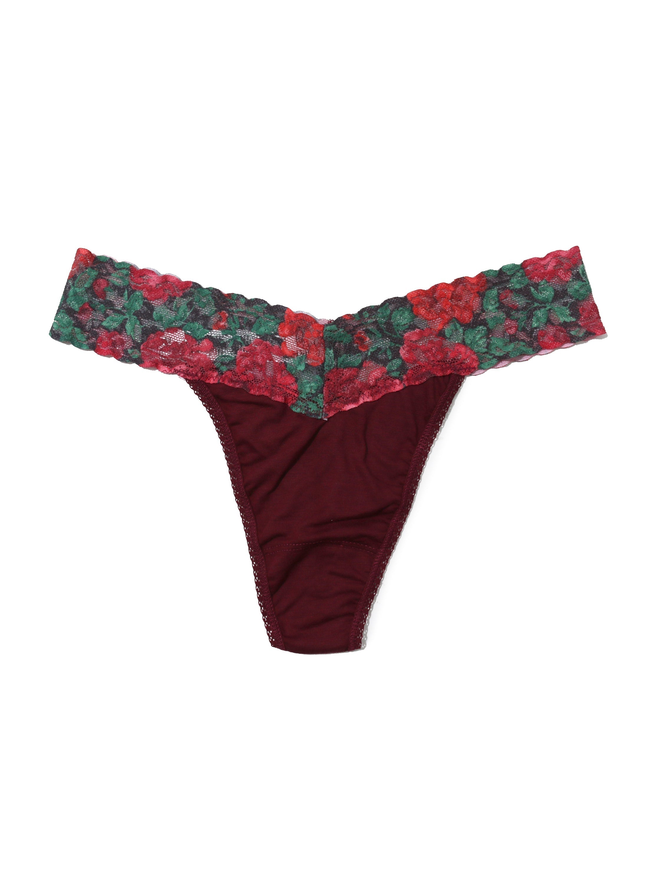 Supima® Cotton Original Rise Thong with Contrast Trim in Cabernet/Roses Are Red | Hanky Panky