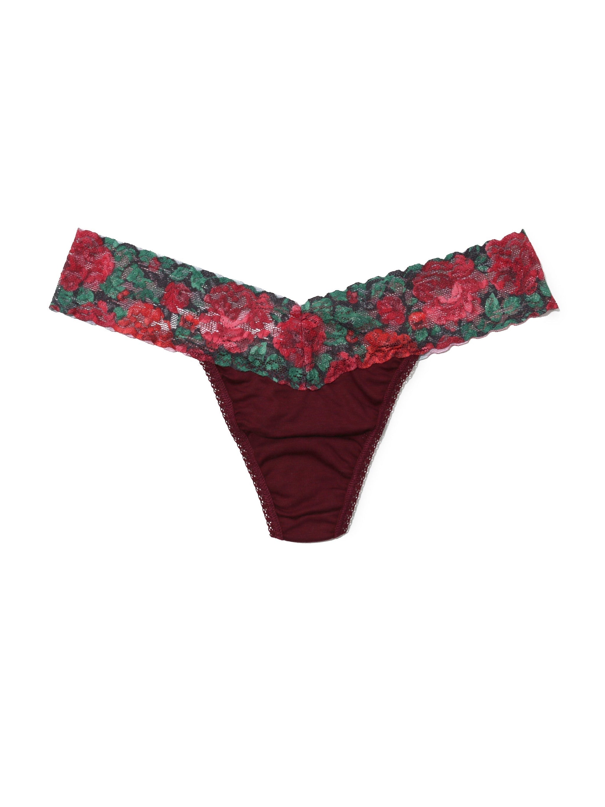 Supima® Cotton Petite Low Rise Thong with Contrast Trim Roses are Red Sale