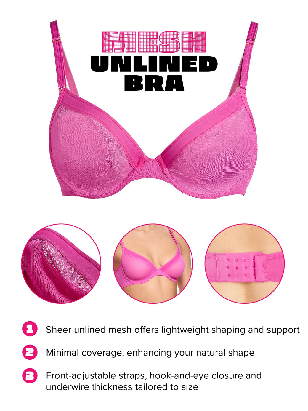 Unlined Mesh Underwire Bra Berry Burst Pink