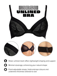 Unlined Mesh Underwire Bra Black