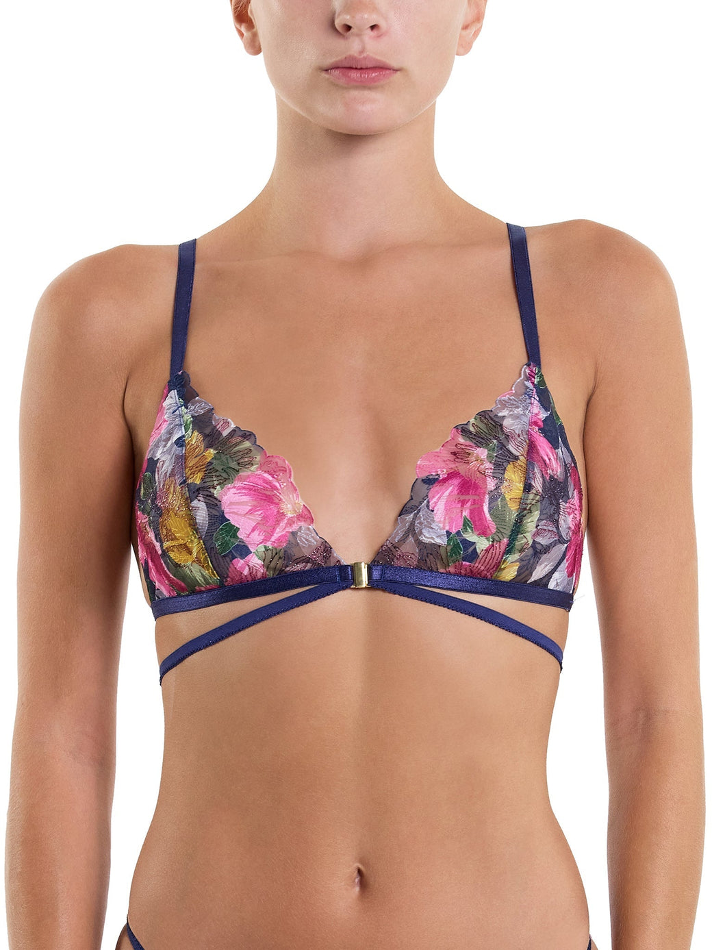 &oh Wildly Blooming Strappy Triangle Bralette Dark Sky Blue