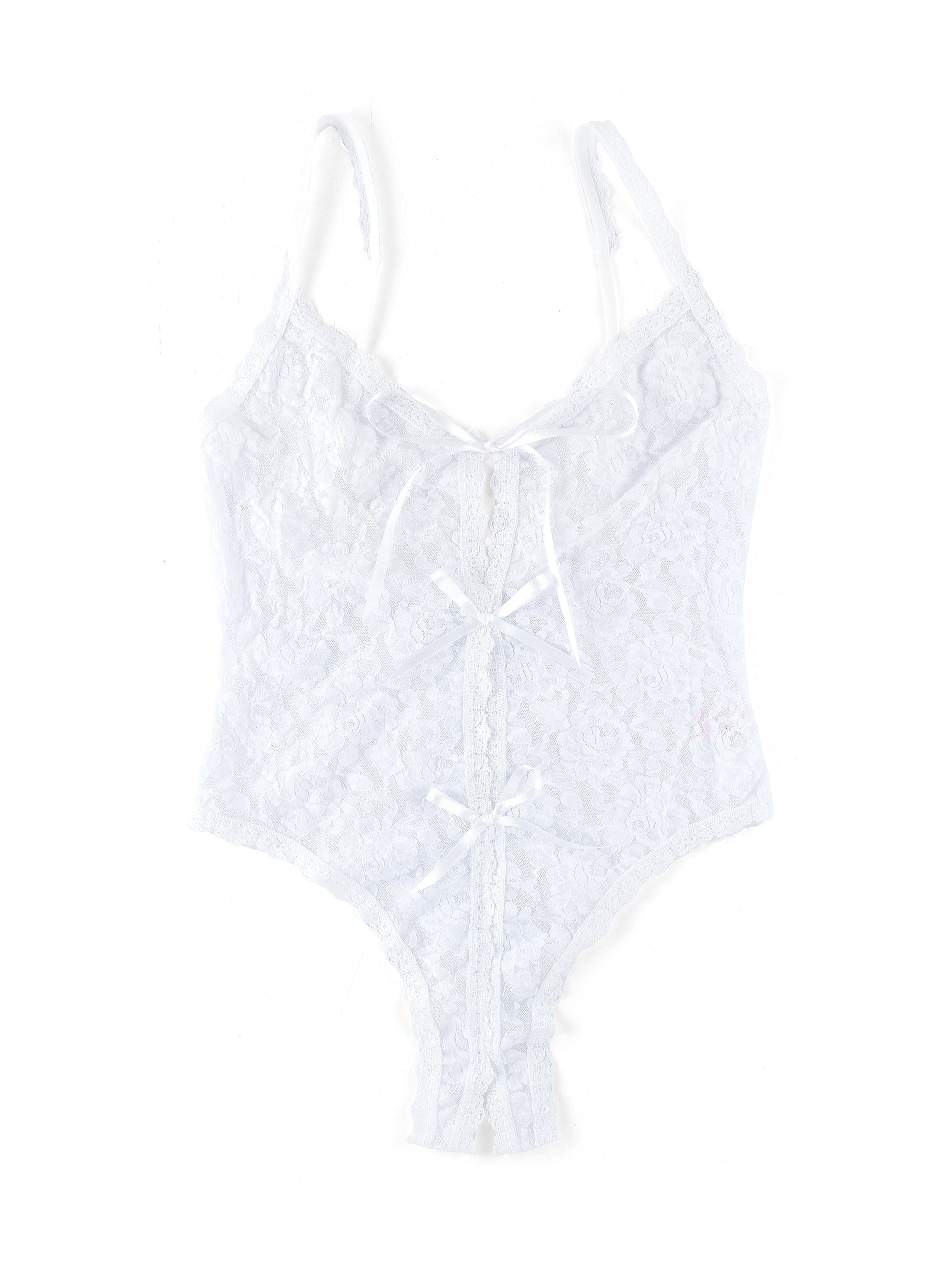 &oh™ Signature Lace Crotchless Teddy White | Hanky Panky