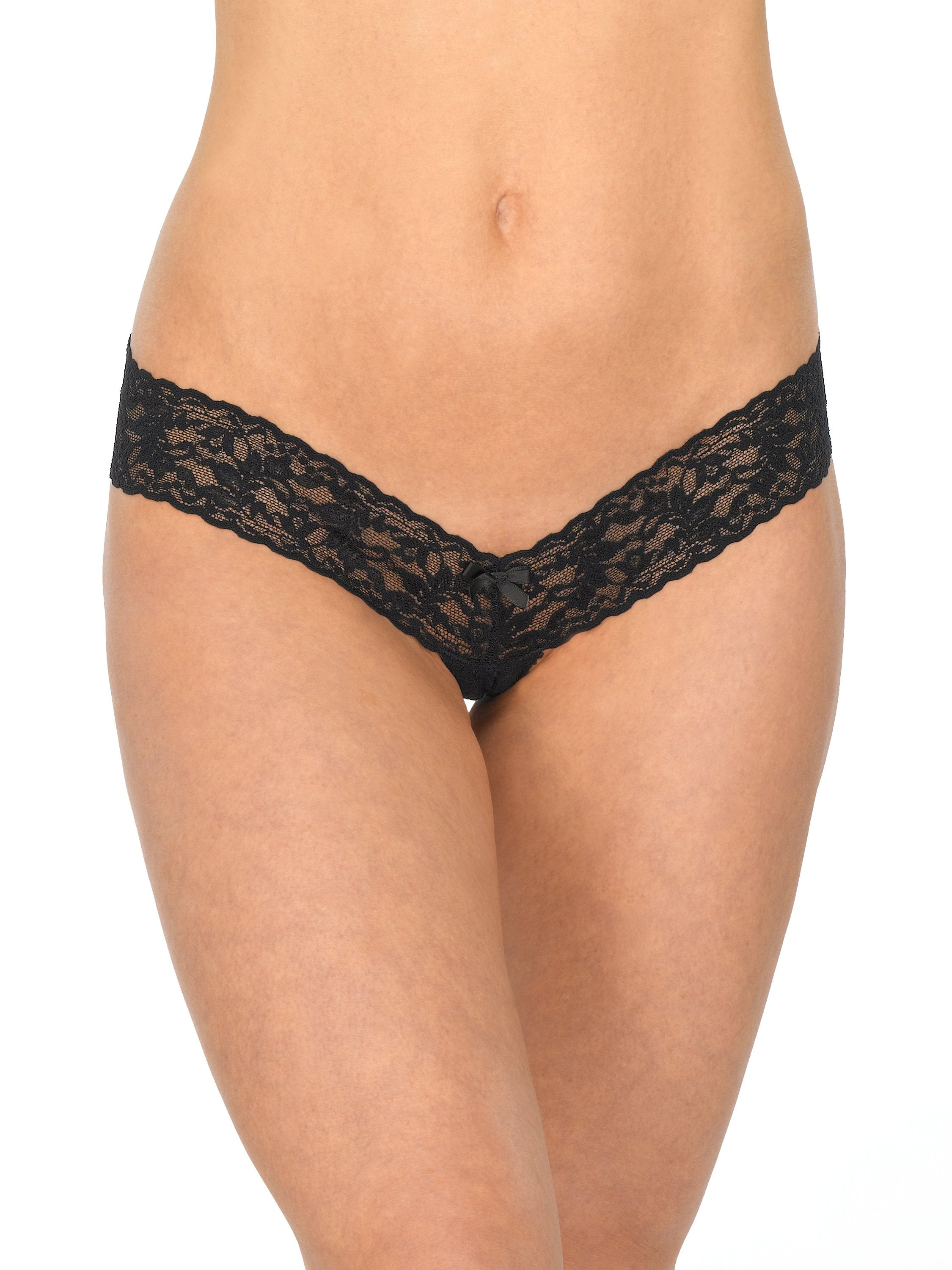 &oh™ Signature Lace Crotchless Thong Black | Hanky Panky