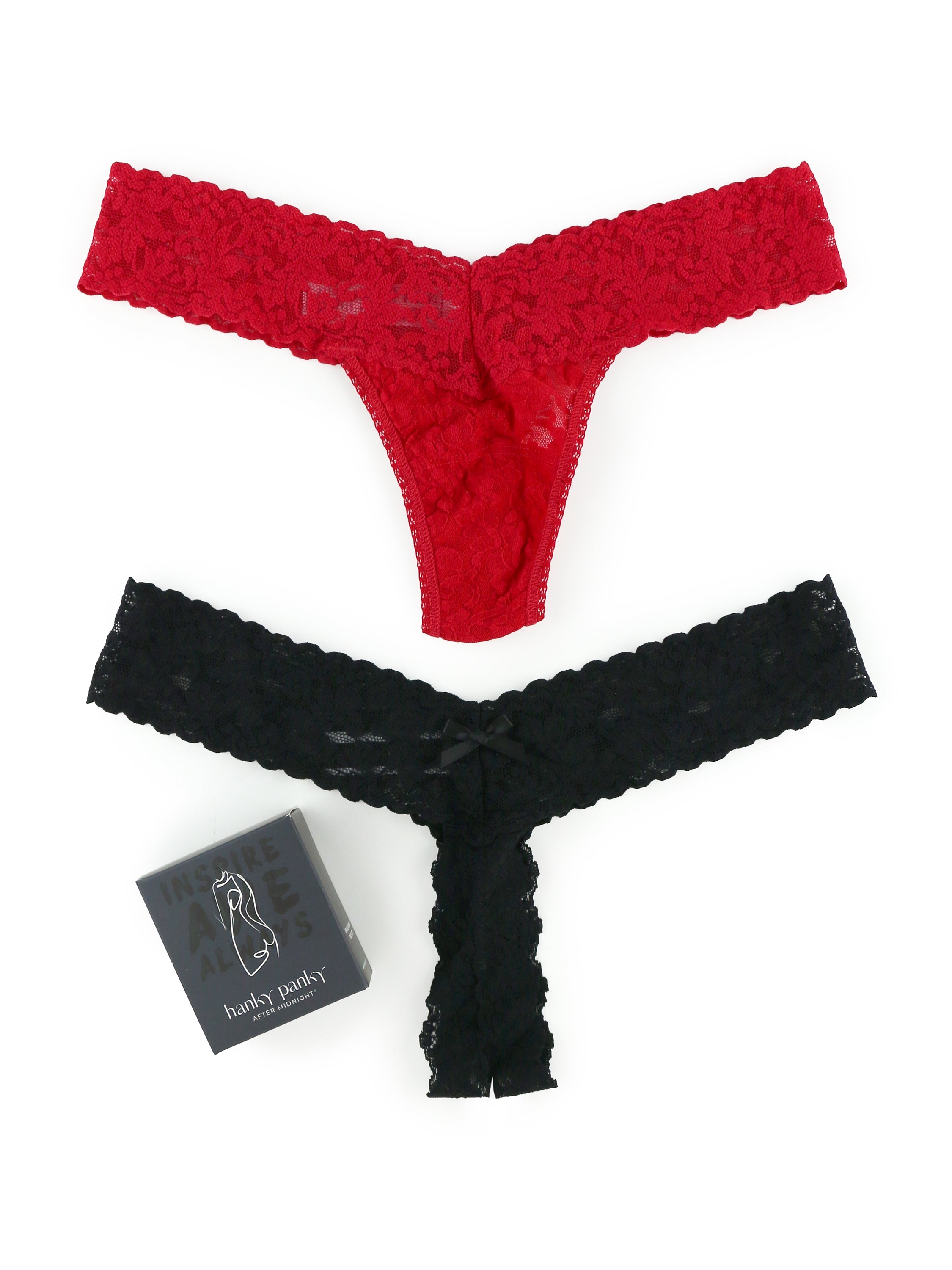 Pack of 3, Satin & Black Lace Thong Ladies Lingerie Red, Blue